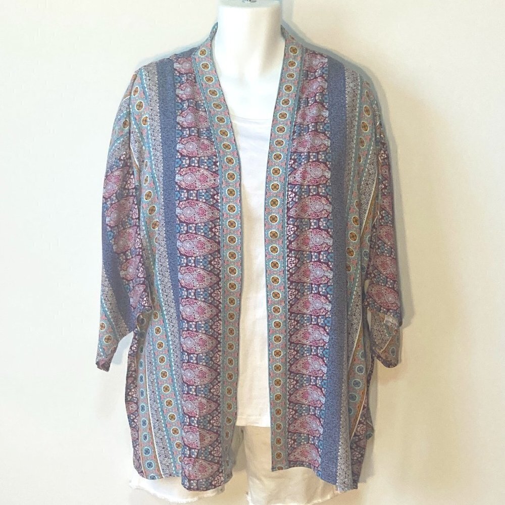 Knox Rose SZ M/L Bohemian Print Kimono multi color Cottage Core Vintage Inspired